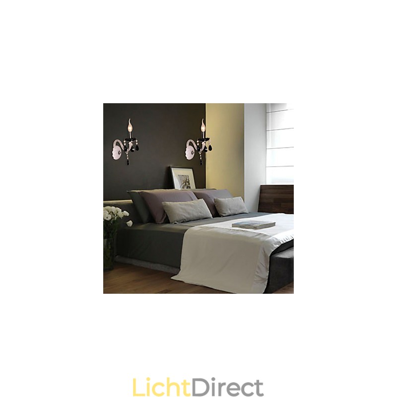 Zwarte kristallen wandlamp met kaarslamp