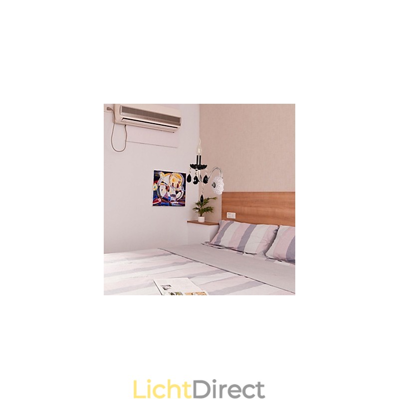 Zwarte kristallen wandlamp met kaarslamp
