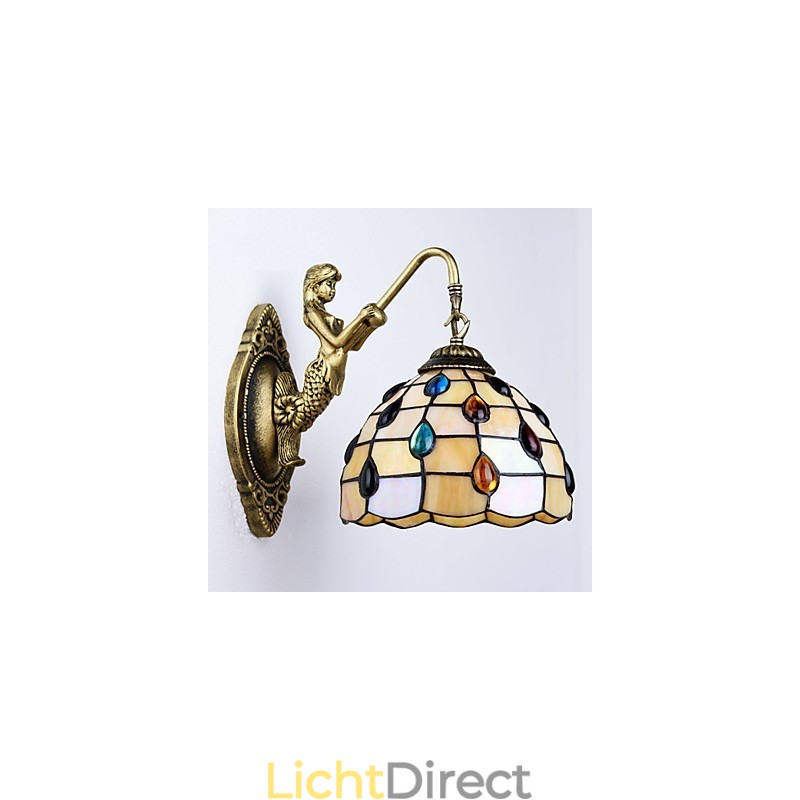 European Mediterranean Contracted Rural Creative Wrought Iron Wall Lamp Glass Lights