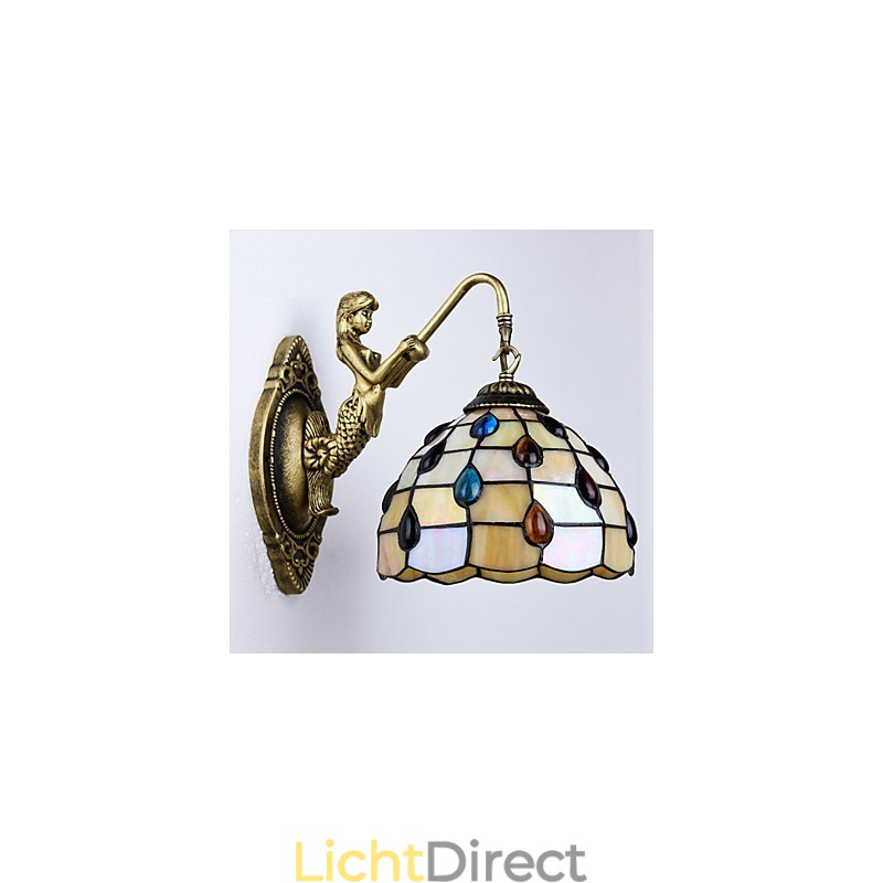 European Mediterranean Contracted Rural Creative Wrought Iron Wall Lamp Glass Lights