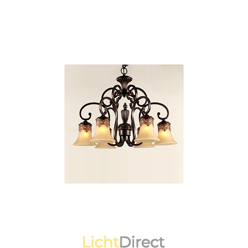 Kroonluchter Hanglamp 6 Lampenkap Naar Beneden Vintage Landelijk Metaal+Glas
