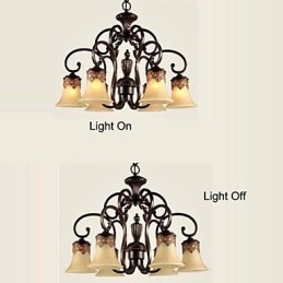 Kroonluchter Hanglamp 6 Lampenkap Naar Beneden Vintage Landelijk Metaal+Glas