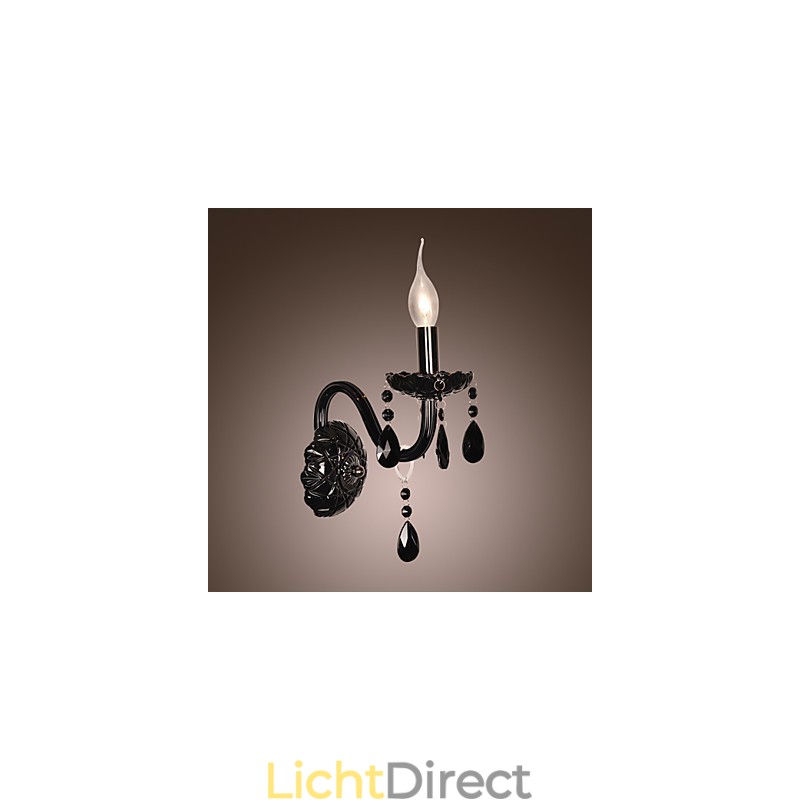 Zwarte kristallen wandlamp met kaarslamp