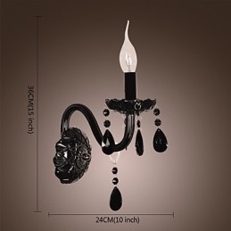 Zwarte kristallen wandlamp met kaarslamp