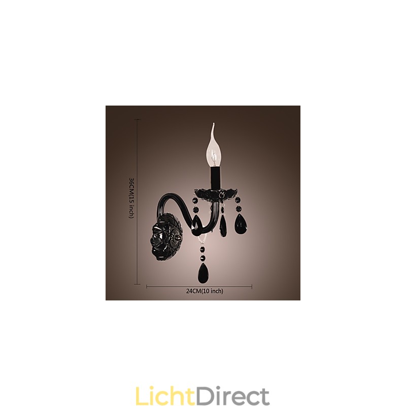 Zwarte kristallen wandlamp met kaarslamp