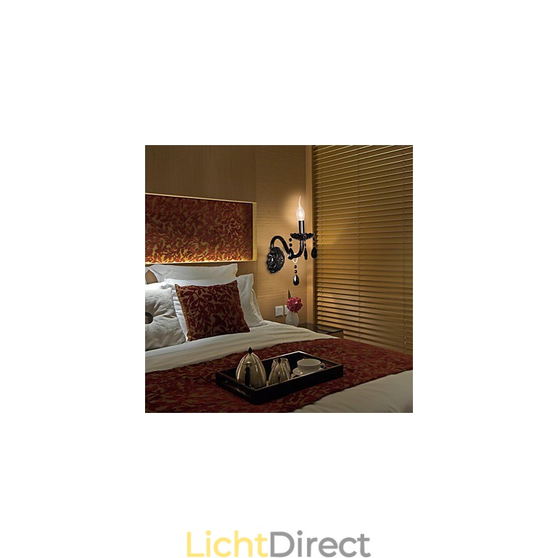 Zwarte kristallen wandlamp met kaarslamp