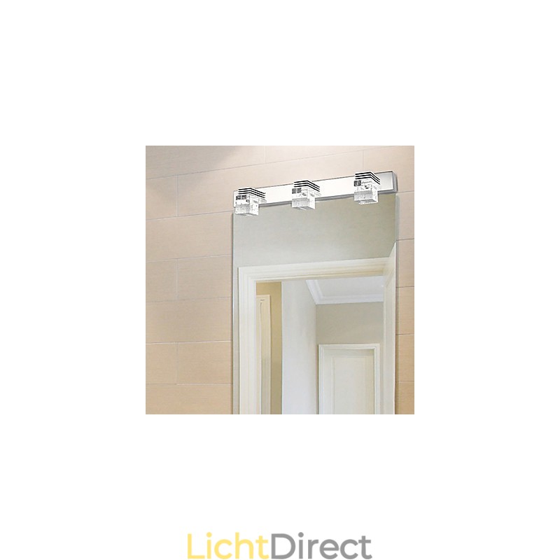 Moderne wandlamp met glazen bubbel kubusvormige kap spiegelfront stijl