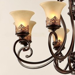 Kroonluchter Hanglamp 6 Lampenkap Naar Beneden Vintage Landelijk Metaal+Glas