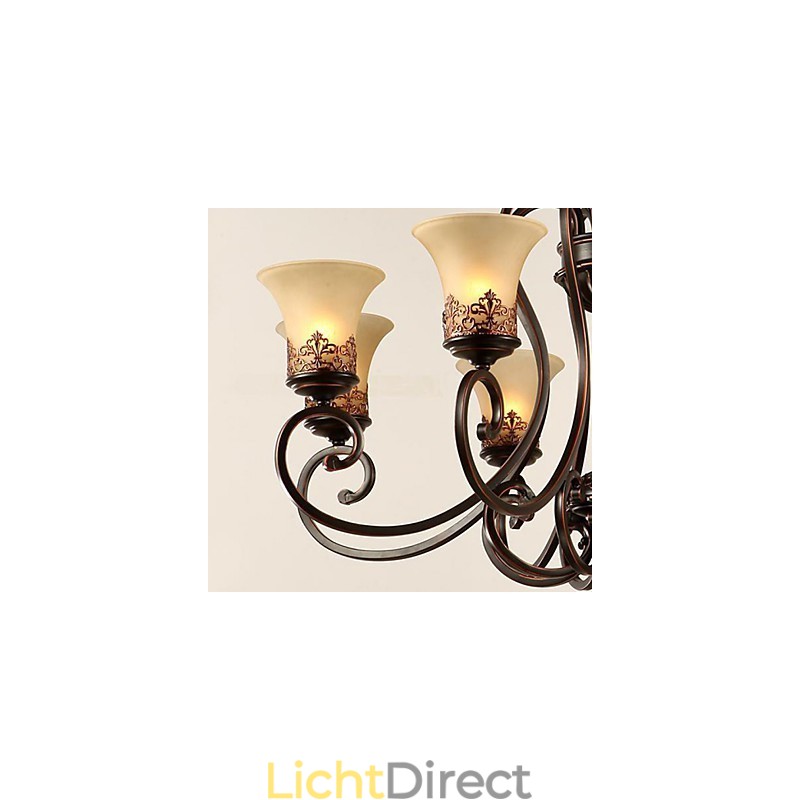 Kroonluchter Hanglamp 6 Lampenkap Naar Beneden Vintage Landelijk Metaal+Glas
