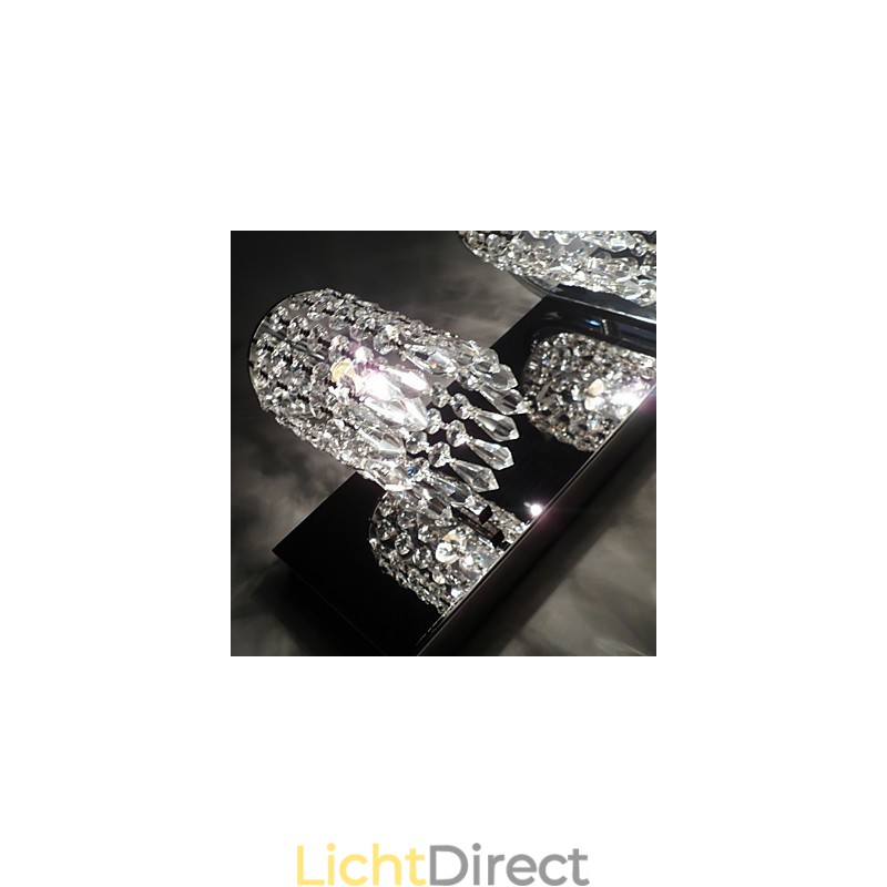 Moderne wandlamp met kristallen hangers en 2 lampen in gepolijst chroom