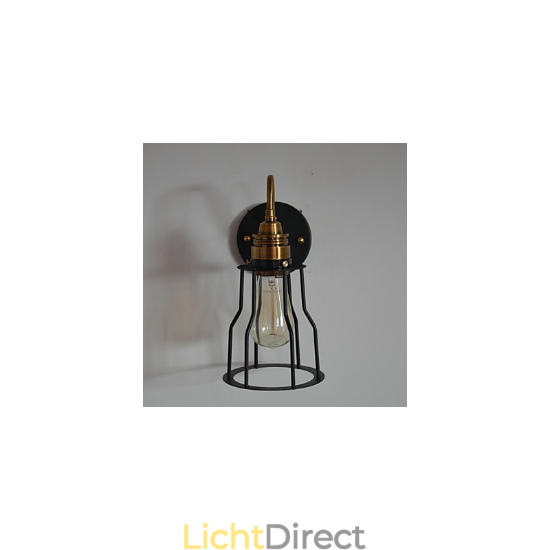 Minimalistische artistieke wandlamp met zwarte metalen skeletkap