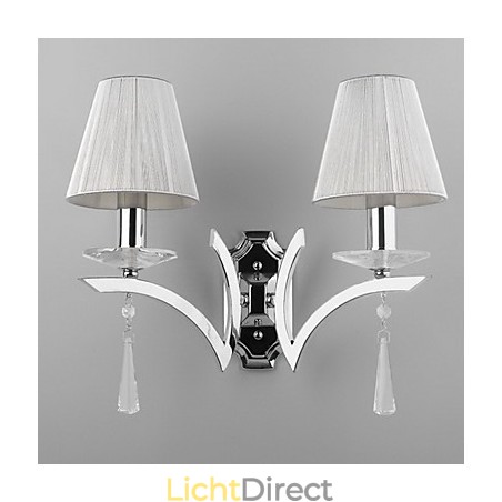 Elegante wandlamp met 2 lampen, versierd met kristallen druppels