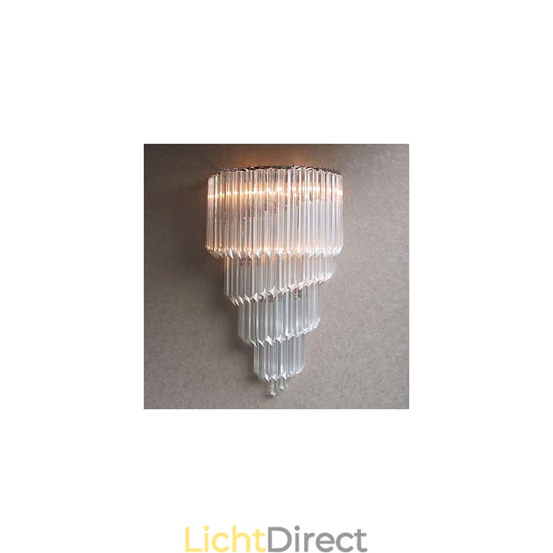 Wandlamp met chromen afwerking, kristallen glazen strips en 3 lampen