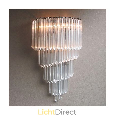 Wandlamp met chromen afwerking, kristallen glazen strips en 3 lampen Wandlamp met chromen afwerking, kristallen glazen strips en 3 lampen