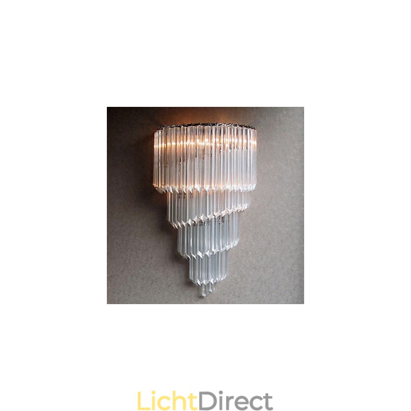 Wandlamp met chromen afwerking, kristallen glazen strips en 3 lampen