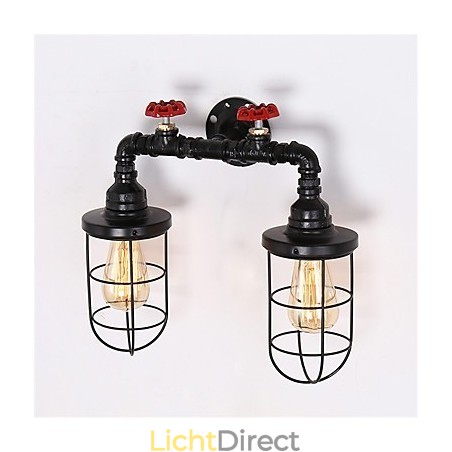 Vintage industriële pijp wandlampen zwarte creatieve verlichting restaurant café bar decoratie verlichting met 2 licht geverfde afwerking Vintage industriële pijp wandlampen zwarte creatieve verlichting restaurant café bar decoratie verlichting met 2 licht geverfde afwerking