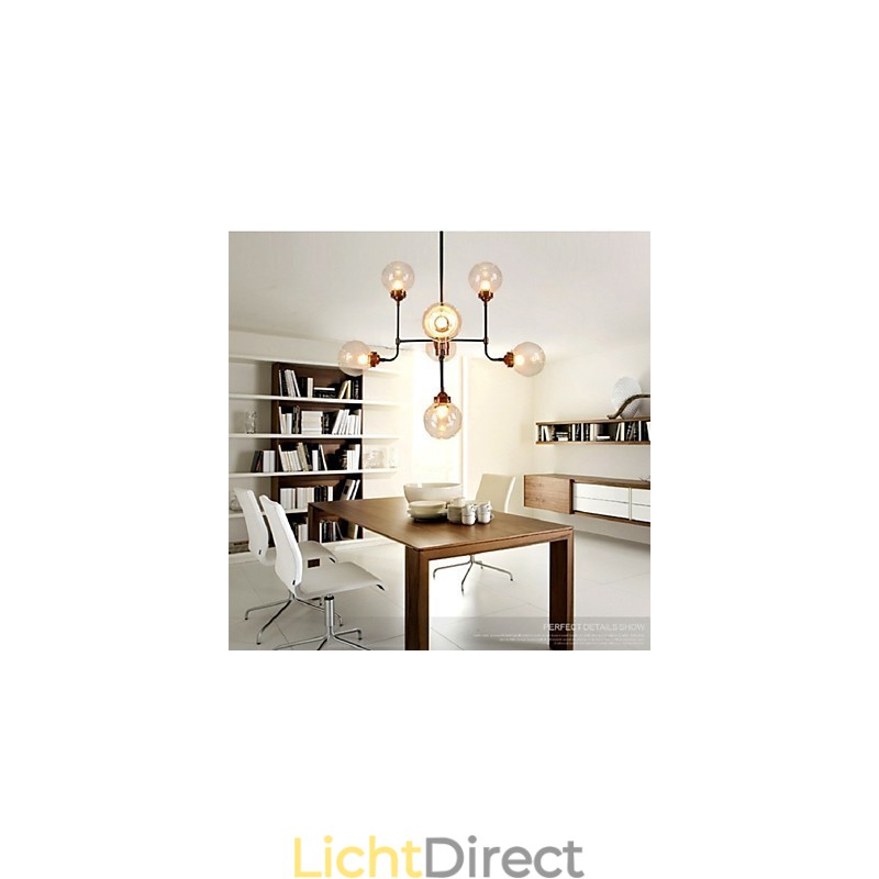 Moderne creatieve smeedijzeren kroonluchter die oude gebruiken herstelt Glazen bol Moleculaire magische bonen Hanglamp
