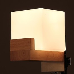 Eenvoudige wandlamp, nachtkastje, bureaulamp met glazen kap en massief hout voor slaapkamer, ladekast, woonkamer, babykamer, studentenkamer, salontafel, boekenkast