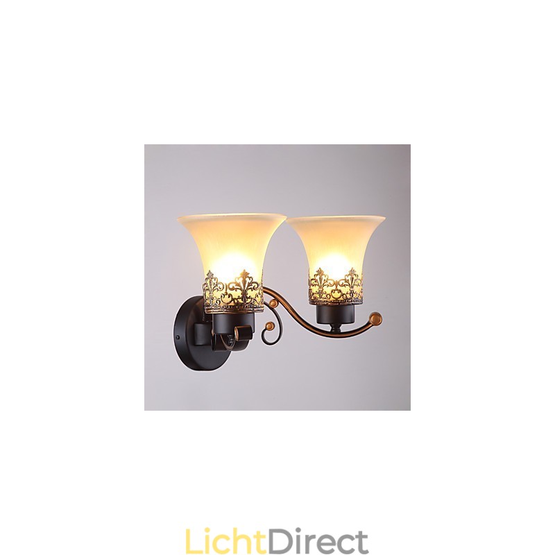 Dubbele kop Amerikaanse landelijke vintage metalen wandlamp met glas voor de kantine, woonkamer, entreehal, decoratieve wandlamp