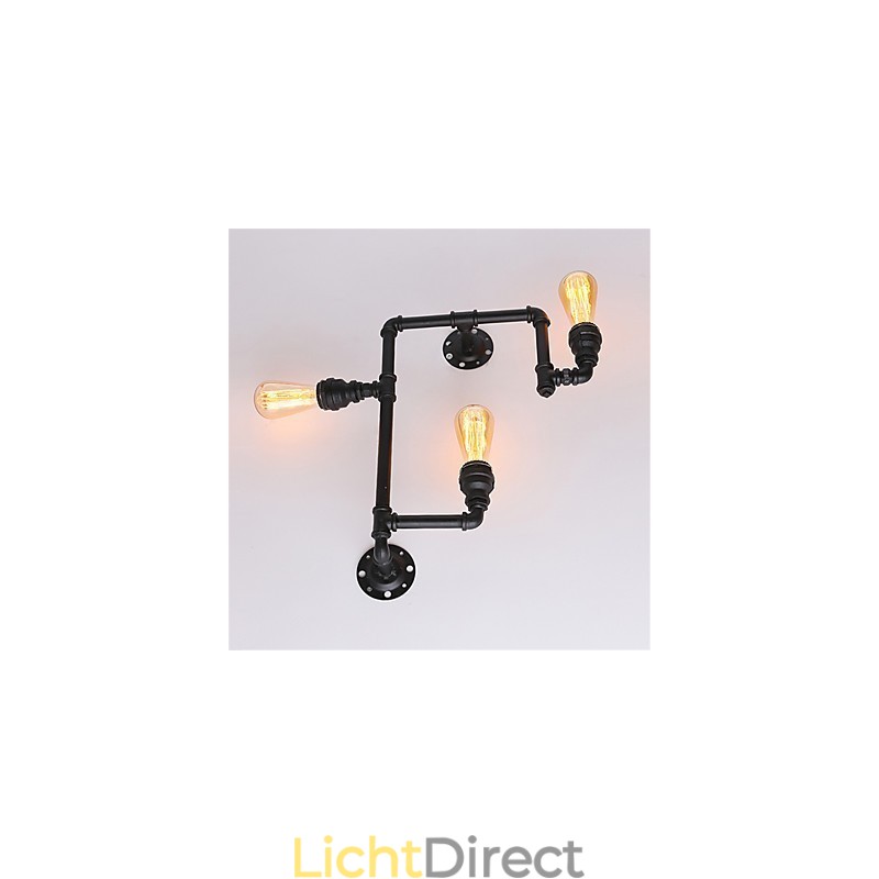 Vintage industriële pijp wandlampen zwarte creatieve verlichting restaurant café bar decoratieve verlichting met 3 lichts geverfde afwerking