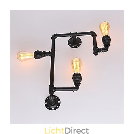 Vintage industriële pijp wandlampen zwarte creatieve verlichting restaurant café bar decoratieve verlichting met 3 lichts geverfde afwerking