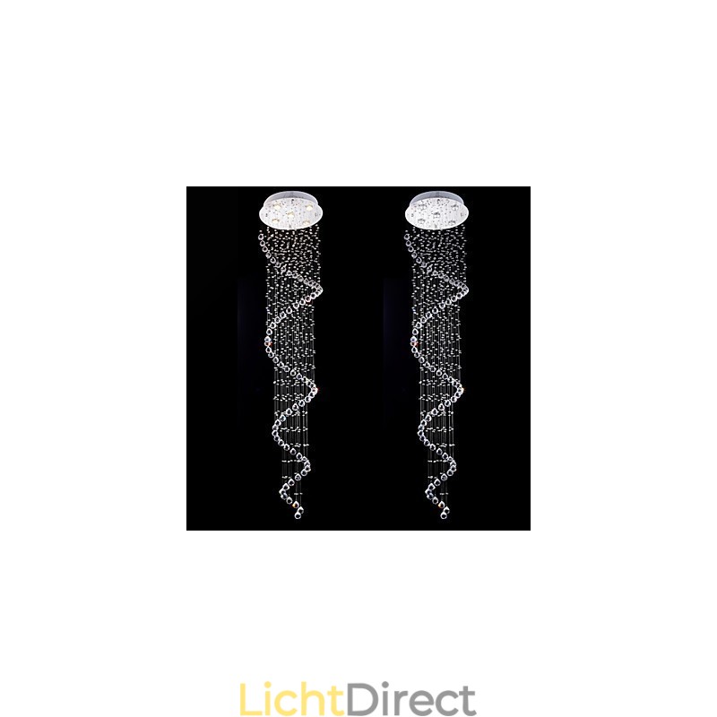 Kristallen hanglamp kroonluchter verlichting 5 lampen zilveren luifel helder K9 kristal helix plafondlampen