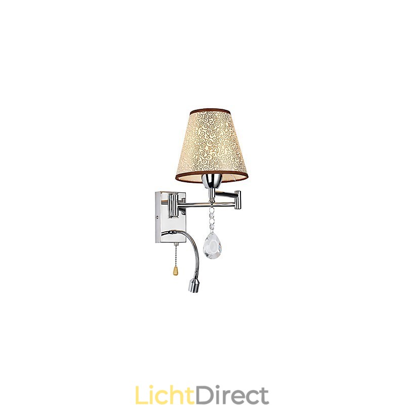 Wandlamp voor slaapkamer Leeslamp Stoffen lamp Modern Hedendaags Landelijk Chroom Kenmerk voor Kristallen Zwenkarm