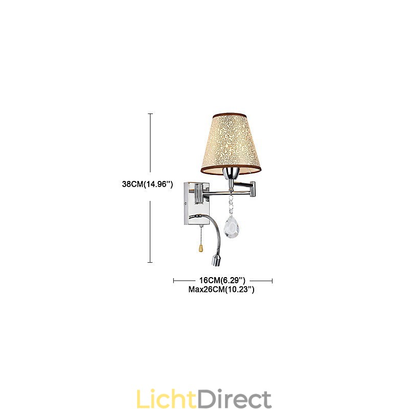 Wandlamp voor slaapkamer Leeslamp Stoffen lamp Modern Hedendaags Landelijk Chroom Kenmerk voor Kristallen Zwenkarm