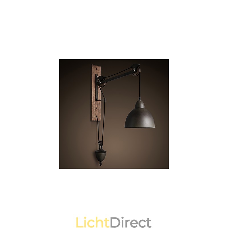 Amerikaanse landelijke stijl wandlamp retro creatief Houten katrol wandlamp