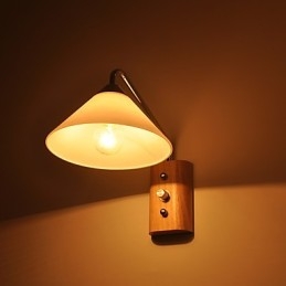 Eenvoudige wandlamp, nachtkastje, bureaulamp met glazen kap en massief hout voor slaapkamer, ladekast, woonkamer, babykamer, studentenkamer, salontafel, boekenkast