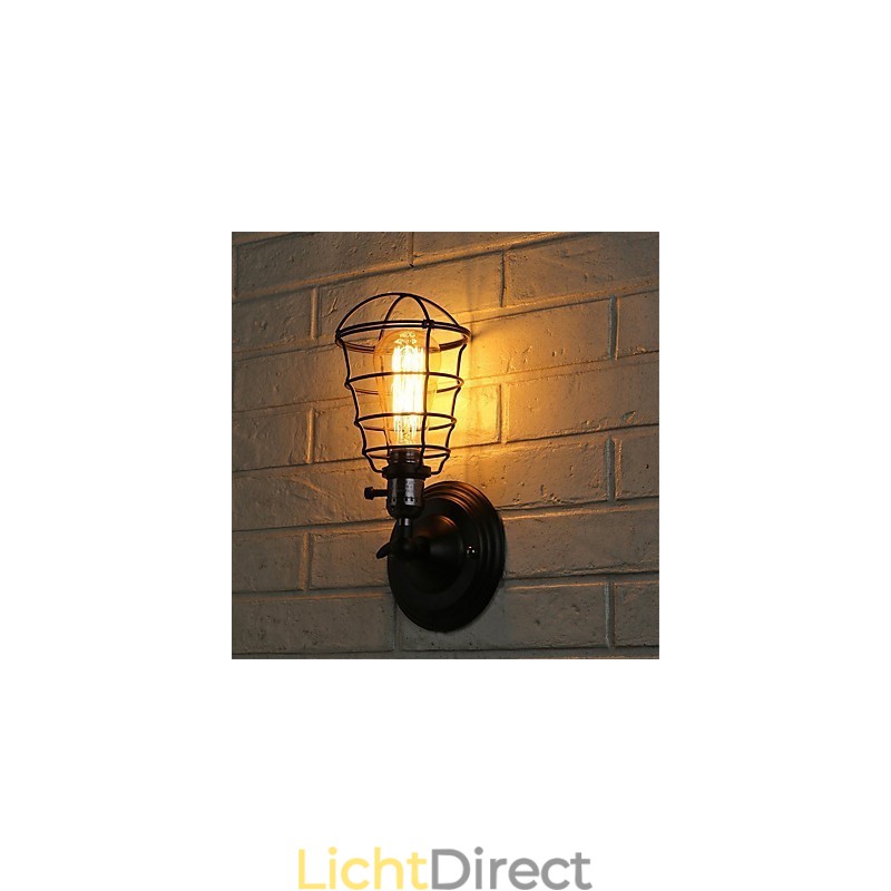 Met schakelaar Vintage 1 Licht Industriële Zwarte Metalen Kooi Loft Wandlamp Woonkamer Eetkamer Hal Café Bars Bar Wandlamp