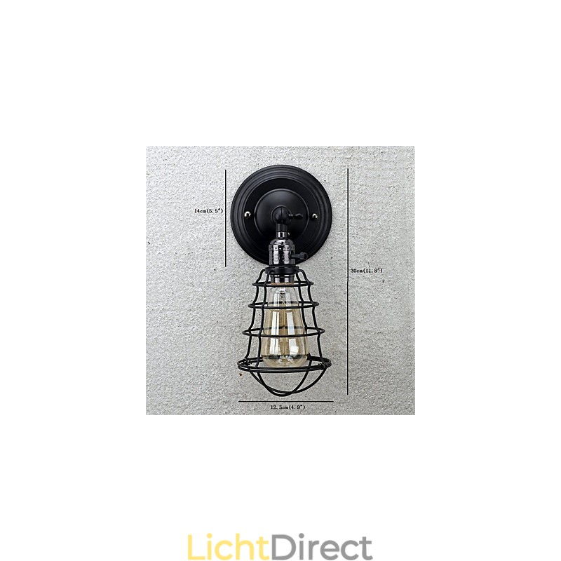 Met schakelaar Vintage 1 Licht Industriële Zwarte Metalen Kooi Loft Wandlamp Woonkamer Eetkamer Hal Café Bars Bar Wandlamp