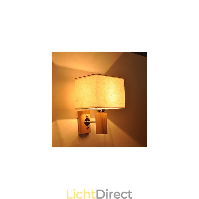 Eenvoudige wandlamp, nachtkastje, bureaulamp met stoffen kap en massief hout voor slaapkamer, ladekast, woonkamer, babykamer