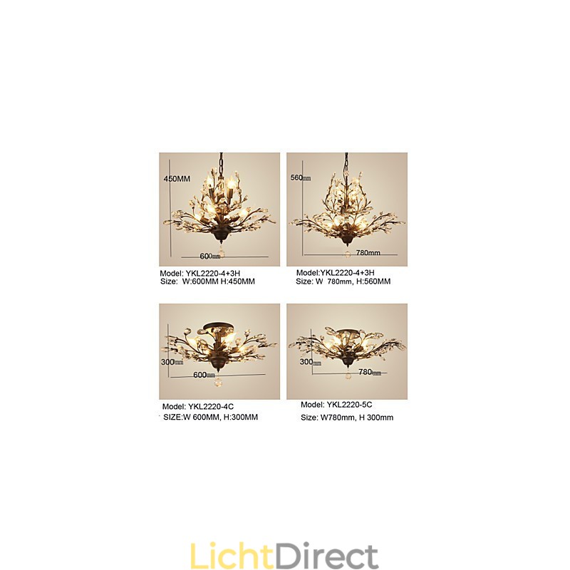Vintage Crystal Flush Mount 8-lichts metalen schilderij zwart OF goud