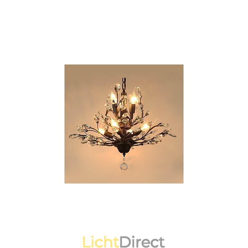 Vintage Crystal Flush Mount 8-lichts metalen schilderij zwart OF goud