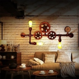 Vintage Industriële Pijp Wandlampen Houten Helm Vorm Creatieve Draaibare Verlichting Restaurant Café Bar Decoratieverlichting