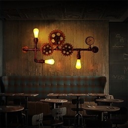 Vintage Industriële Pijp Wandlampen Houten Helm Vorm Creatieve Draaibare Verlichting Restaurant Café Bar Decoratieverlichting