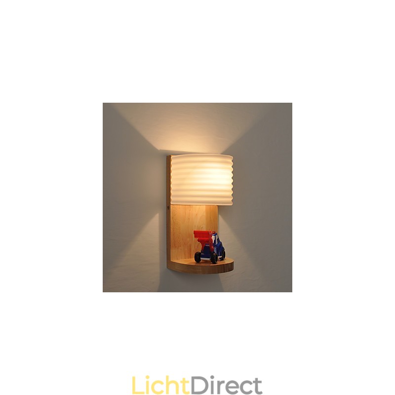 Eenvoudige wandlamp, nachtkastje, bureaulamp met glazen kap en massief hout voor slaapkamer, ladekast, woonkamer, babykamer, studentenkamer, salontafel, boekenkast