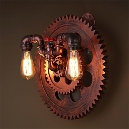 2 koppen vintage industriële wandlampen houten tandwielvormige lampen restaurant café bar decoratie wandlampen
