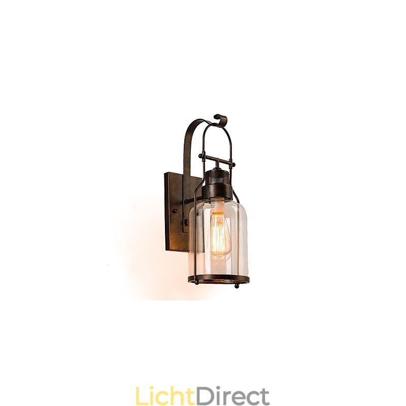 Retro Industriële Loft Lantaarn 1 Lichts Wandlamp met Helder Glas