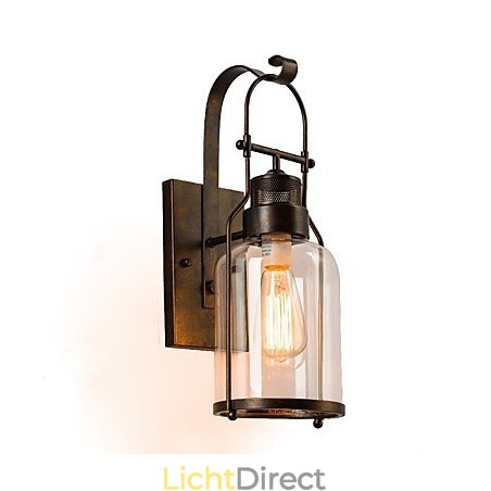 Retro Industriële Loft Lantaarn 1 Lichts Wandlamp met Helder Glas Retro Industriële Loft Lantaarn 1 Lichts Wandlamp met Helder Glas