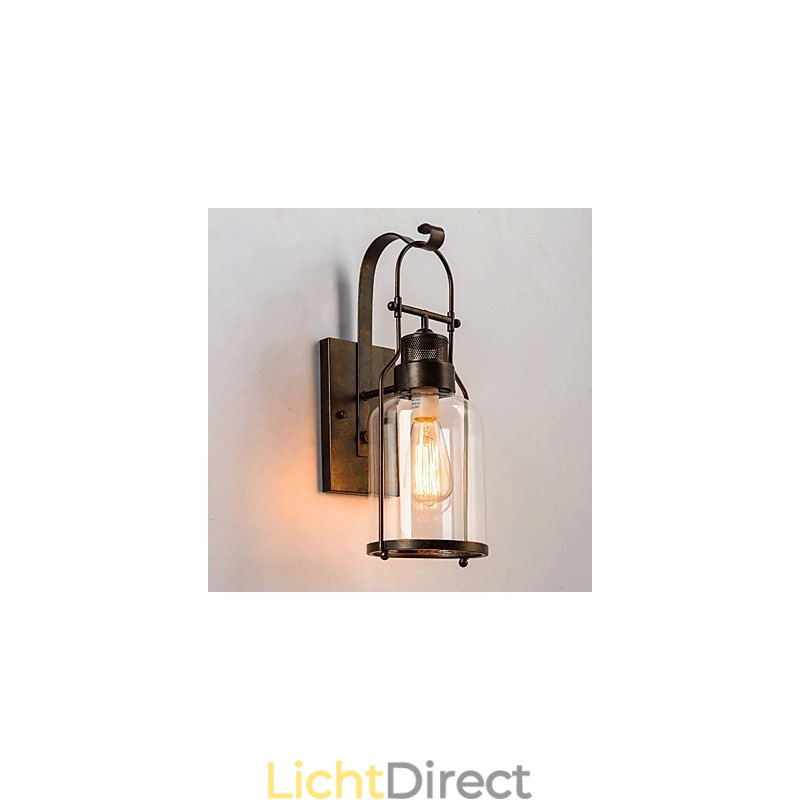 Retro Industriële Loft Lantaarn 1 Lichts Wandlamp met Helder Glas