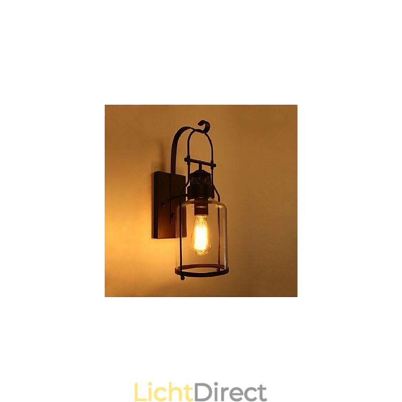 Retro Industriële Loft Lantaarn 1 Lichts Wandlamp met Helder Glas