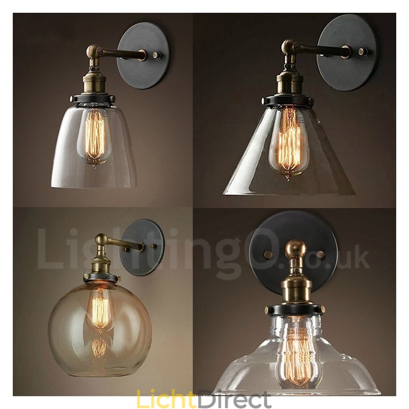 1-lichts rustieke lodge slaapkamer wandlamp met glazen kap