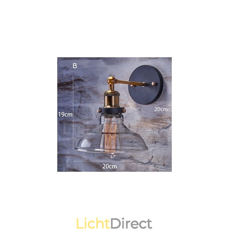 1-lichts rustieke lodge slaapkamer wandlamp met glazen kap