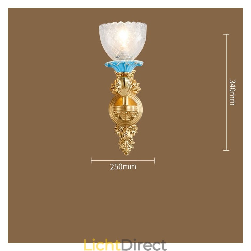 100% puur messing Luxe rustieke retro vintage messing keramiek 1 lichts kaars wandlamp met glazen kappen Speciaal voor hotel kantoor showroom woonkamer eetkamer