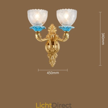 100% puur messing Luxe rustieke retro vintage messing keramiek 2 lichts kaars wandlamp met glazen kappen Speciaal voor hotel kantoor showroom woonkamer eetkamer