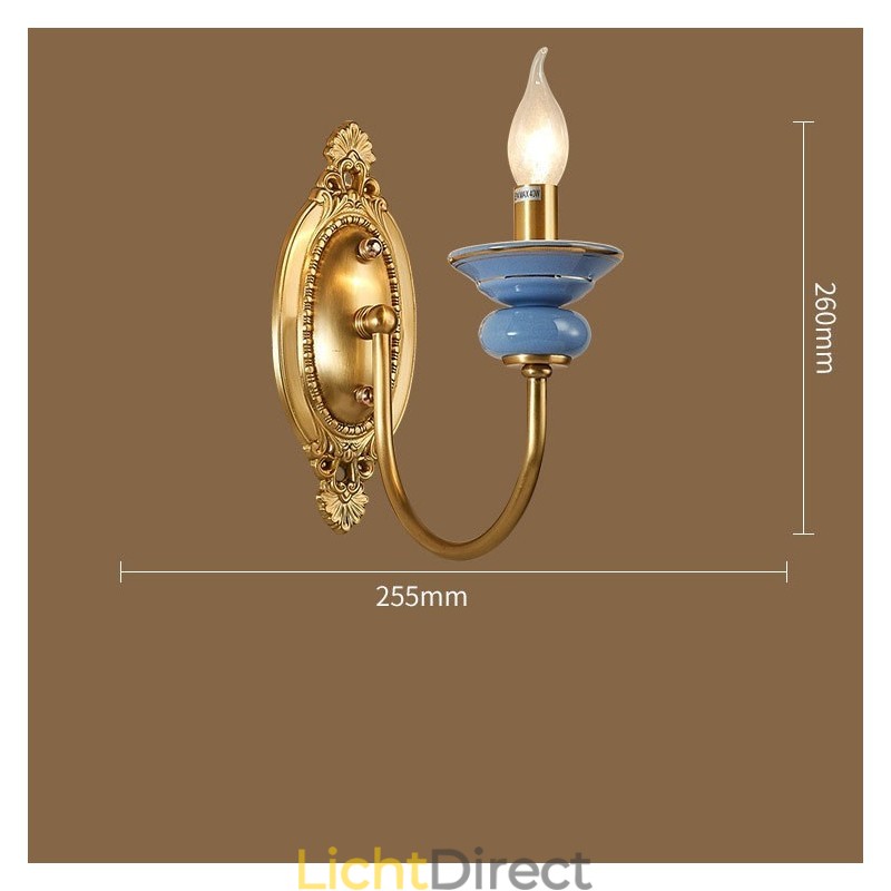 100% puur messing Luxe rustieke retro vintage messing keramiek 1 lichts kaars wandlamp Speciaal voor hotel kantoor showroom woonkamer eetkamer