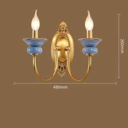 100% puur messing Luxe rustieke retro vintage messing keramiek 2 lichts kaars wandlamp Speciaal voor hotel kantoor showroom woonkamer eetkamer