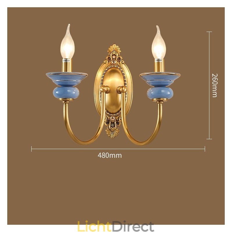 100% puur messing Luxe rustieke retro vintage messing keramiek 2 lichts kaars wandlamp Speciaal voor hotel kantoor showroom woonkamer eetkamer